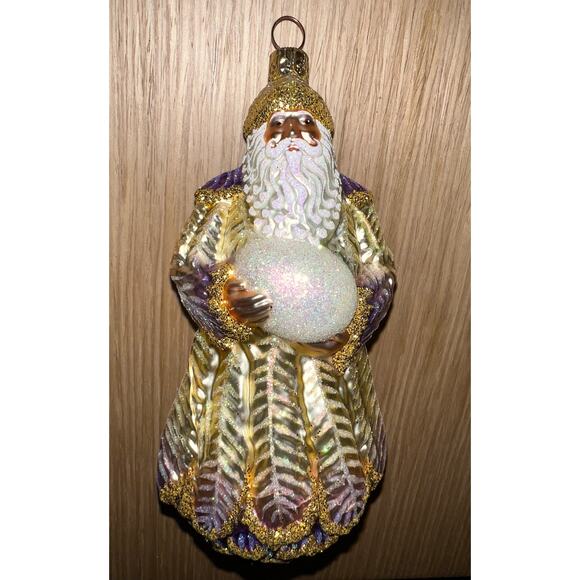Patricia Breen Large Plumed Santa Claus Lavender Christmas Holiday Tree Ornament - Picture 1 of 10